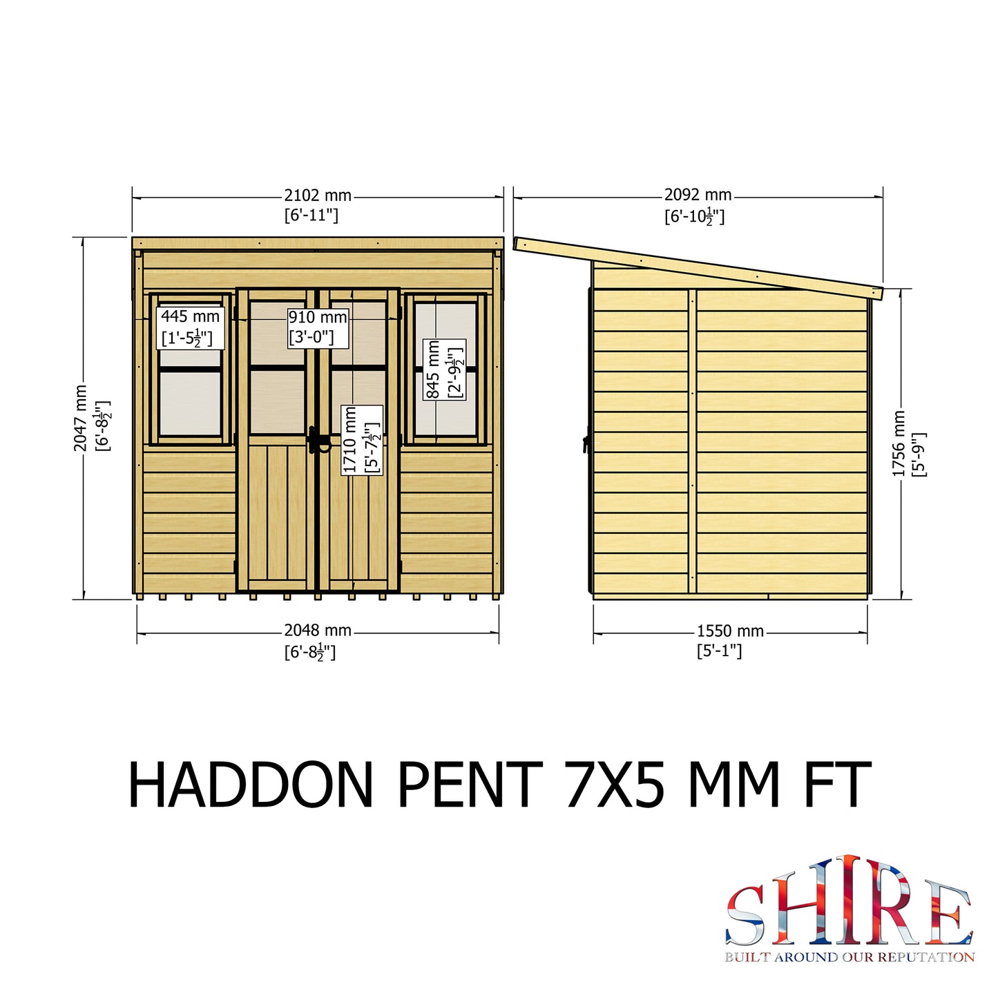 Shire 7x5 Haddon Pent Summerhouse HADP0705DSL-1AA
