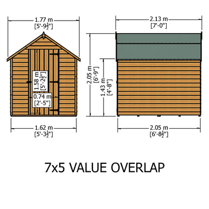 Shire 7x5 Single Door Overlap Pressure Treated Shed OVSV0705POL-1AA