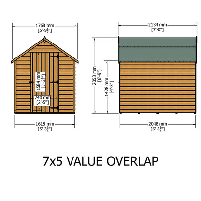 Shire 7x5 Single Door Overlap Pressure Treated Shed OVSV0705POL-1AA