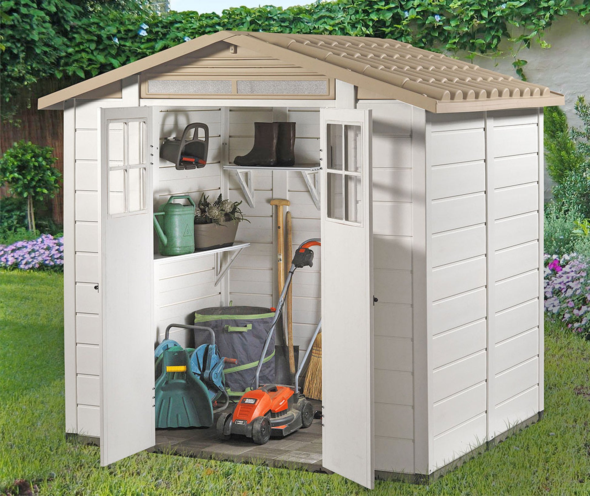 Shire 7x5 Tuscany Evo 200 Double Door Plastic Shed TEVO2002PVC-1AA