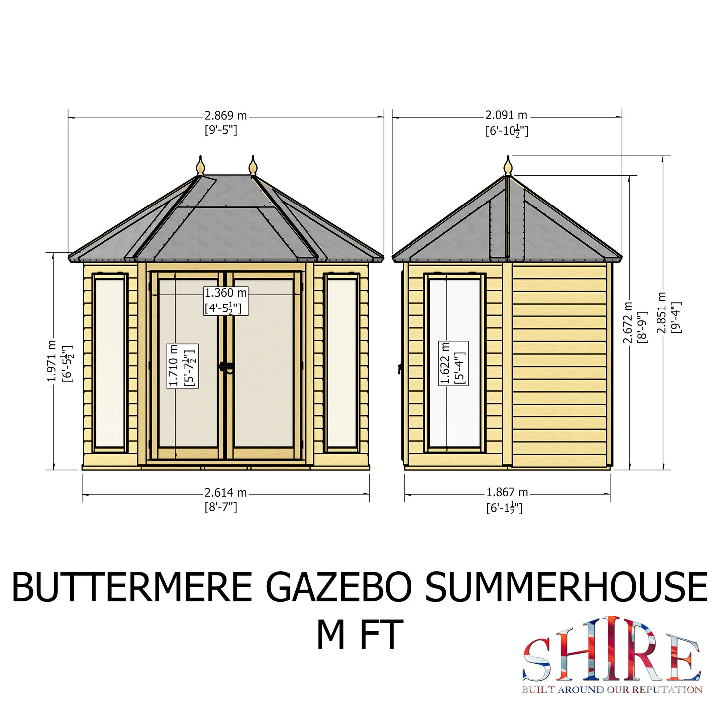 Shire 8x6 Buttermere Summerhouse Hexagonal BUTT0807DSL-1AA