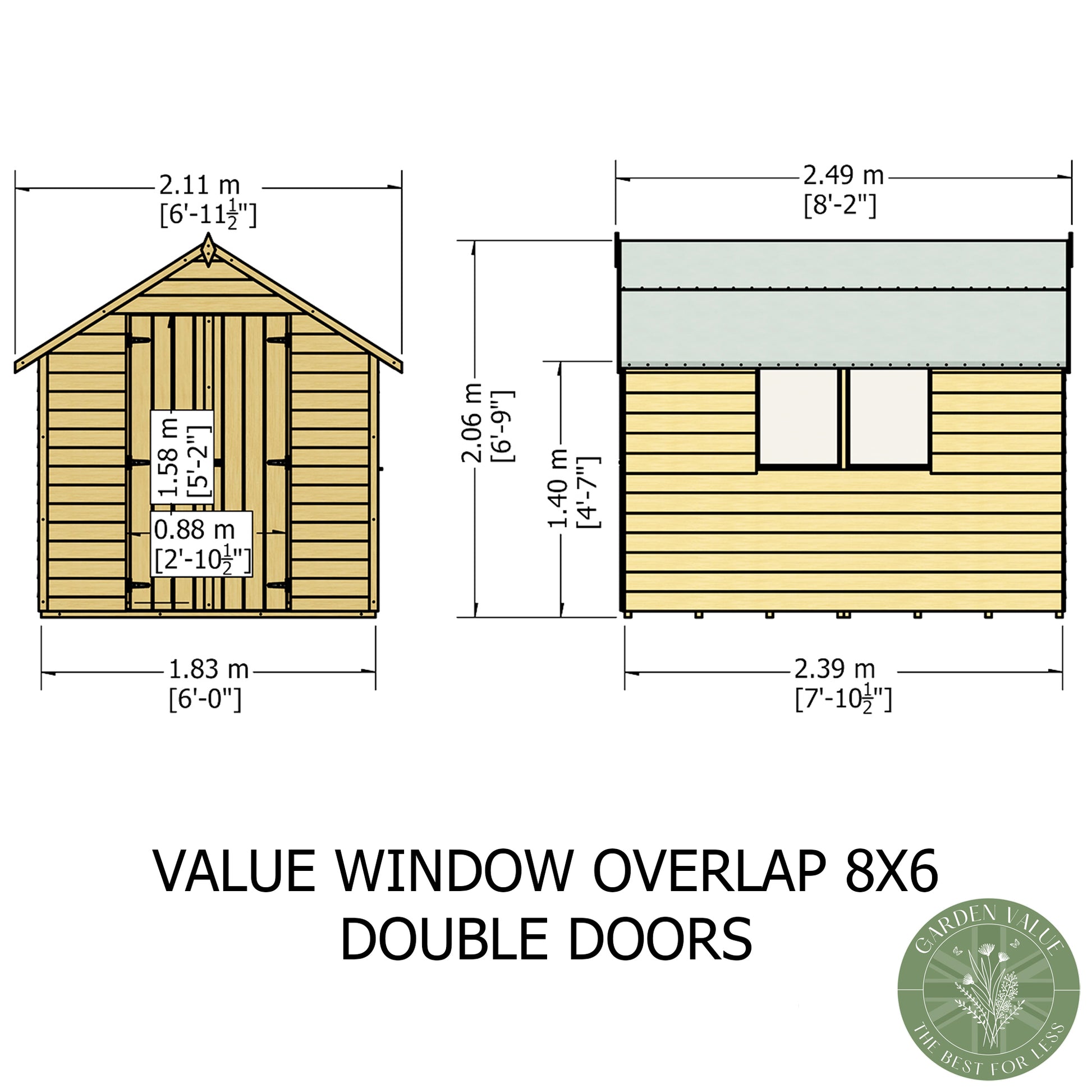 Shire 8x6 Overlap Double Door Shed with Window ODVW0806DOL-1AA