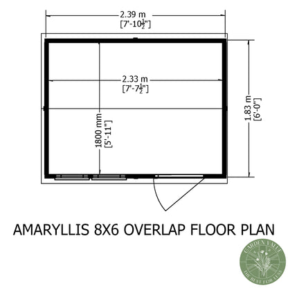 Shire 8x6 Overlap Single Door Apex Amaryllis Shed OVSR0806DOL-1AA