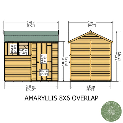 Shire 8x6 Overlap Single Door Apex Amaryllis Shed OVSR0806DOL-1AA