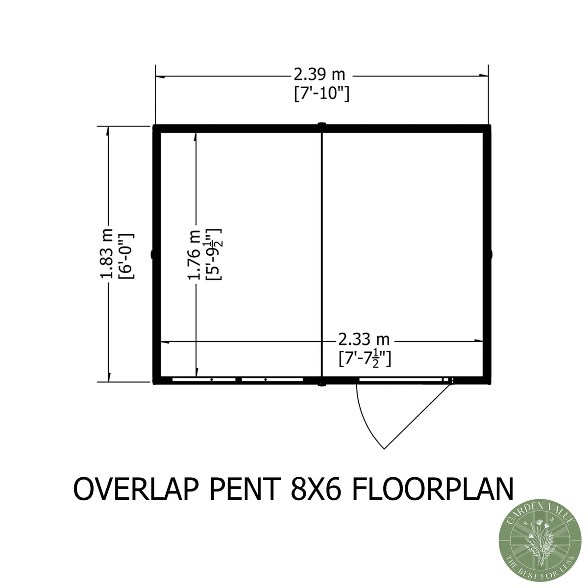Shire 8x6 Overlap Single Door Pent Shed OVEP0806DOL-1AA