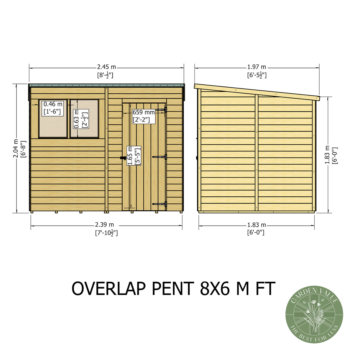 Shire 8x6 Overlap Single Door Pent Shed OVEP0806DOL-1AA