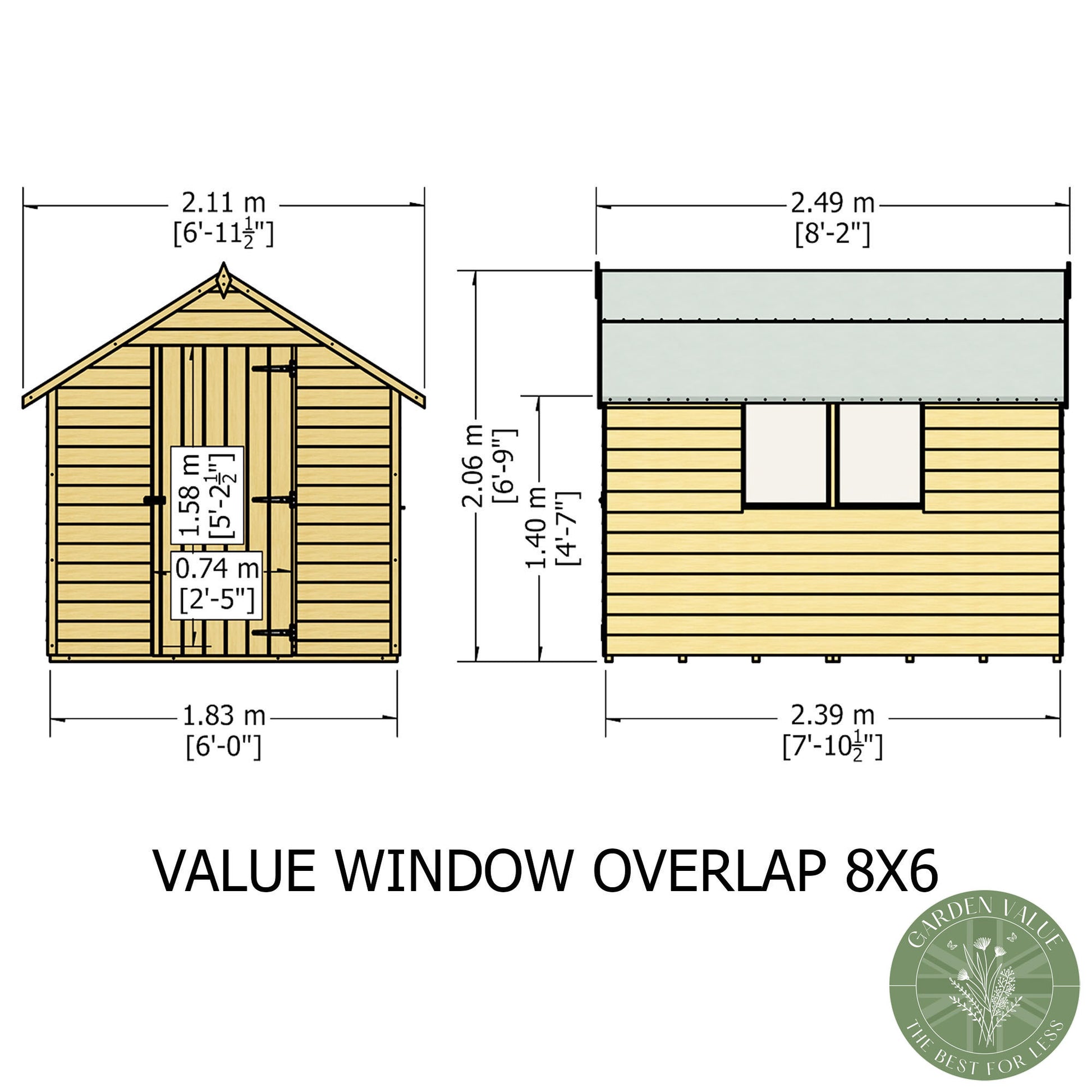 Shire 8x6 Overlap Single Door Shed with Window OVEW0806DOL-1AA