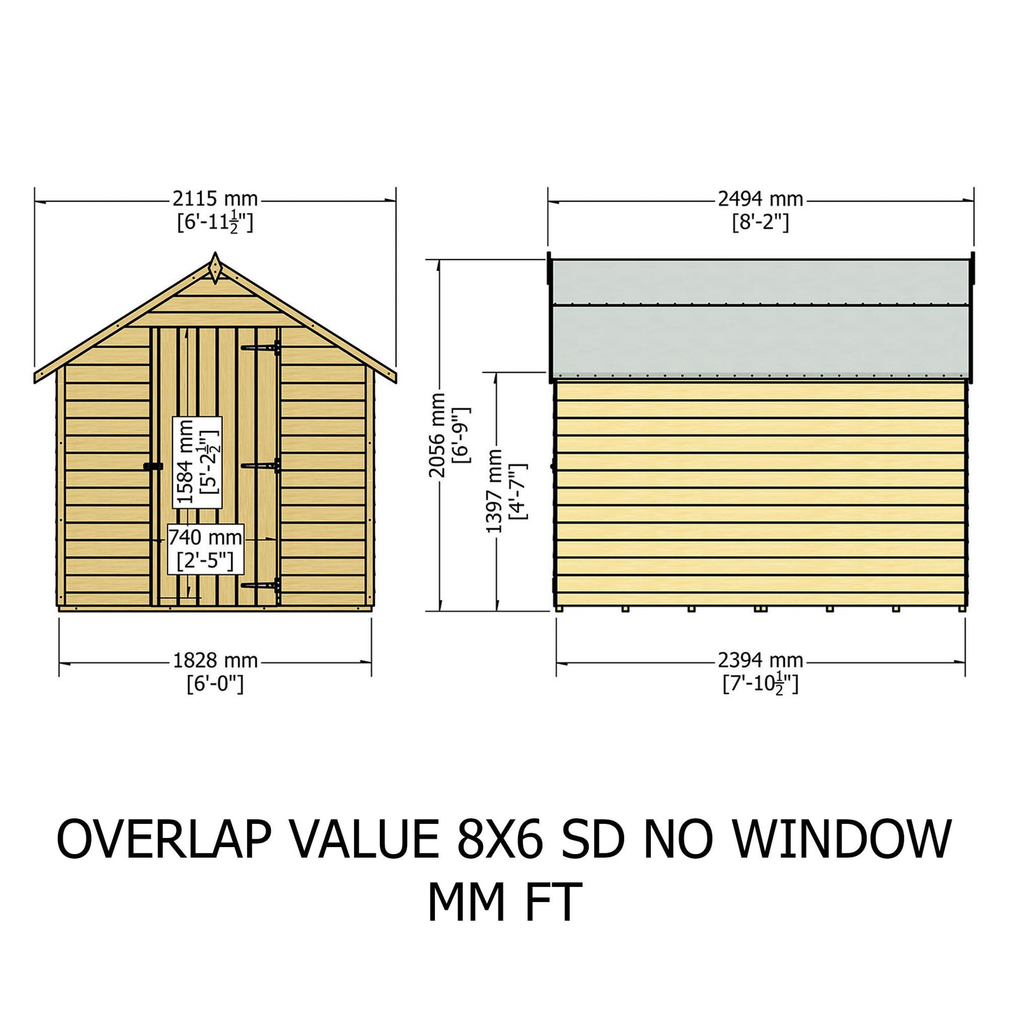 Shire 8x6 Single Door Overlap Pressure Treated Shed OVEV0806POL-1AA