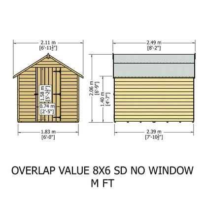 Shire 8x6 Single Door Overlap Pressure Treated Shed OVEV0806POL-1AA