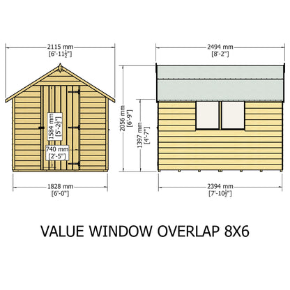 Shire 8x6 Single Door Overlap Pressure Treated Shed with Window OVSW0806POL-1AA