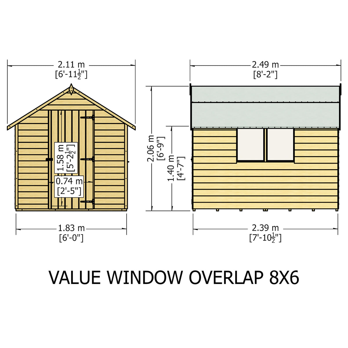 Shire 8x6 Single Door Overlap Pressure Treated Shed with Window OVSW0806POL-1AA
