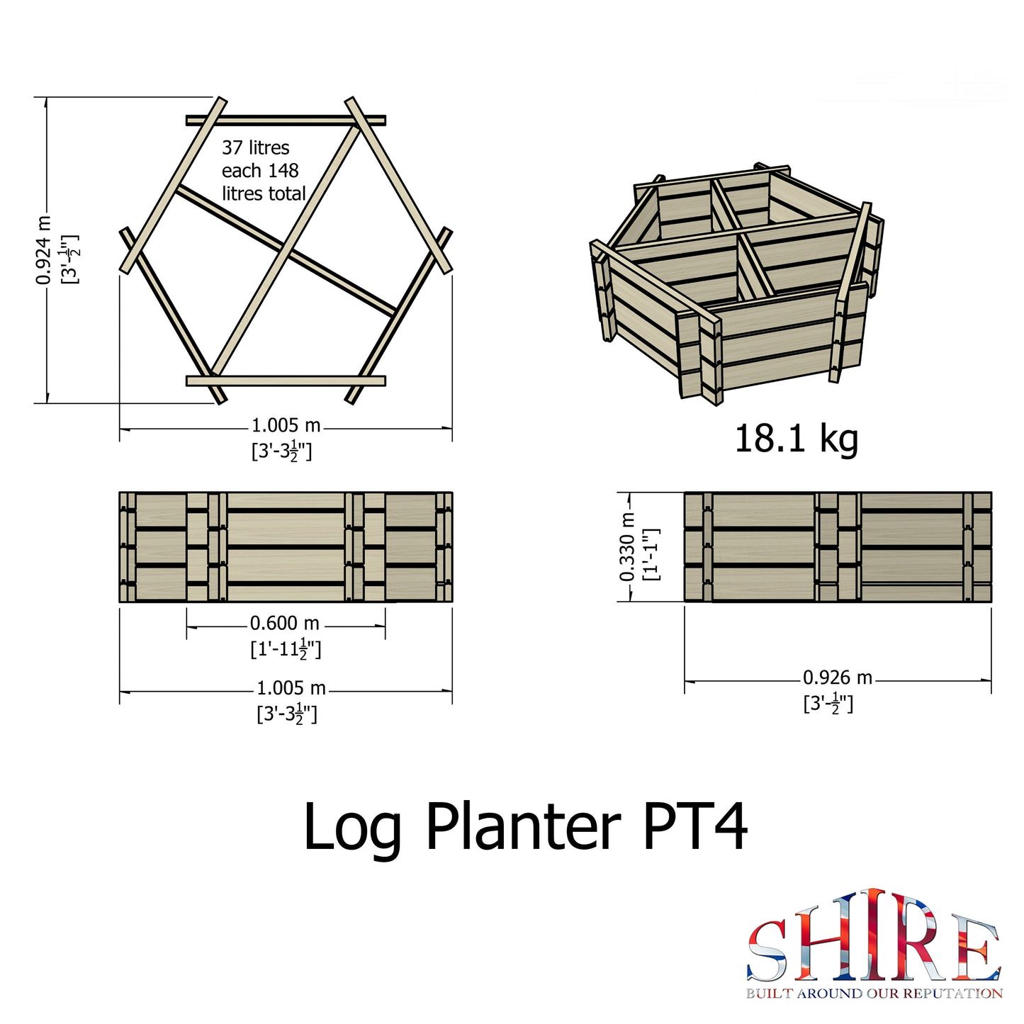 Shire Hexagonal Planter (4) HEX40505L28-1AA