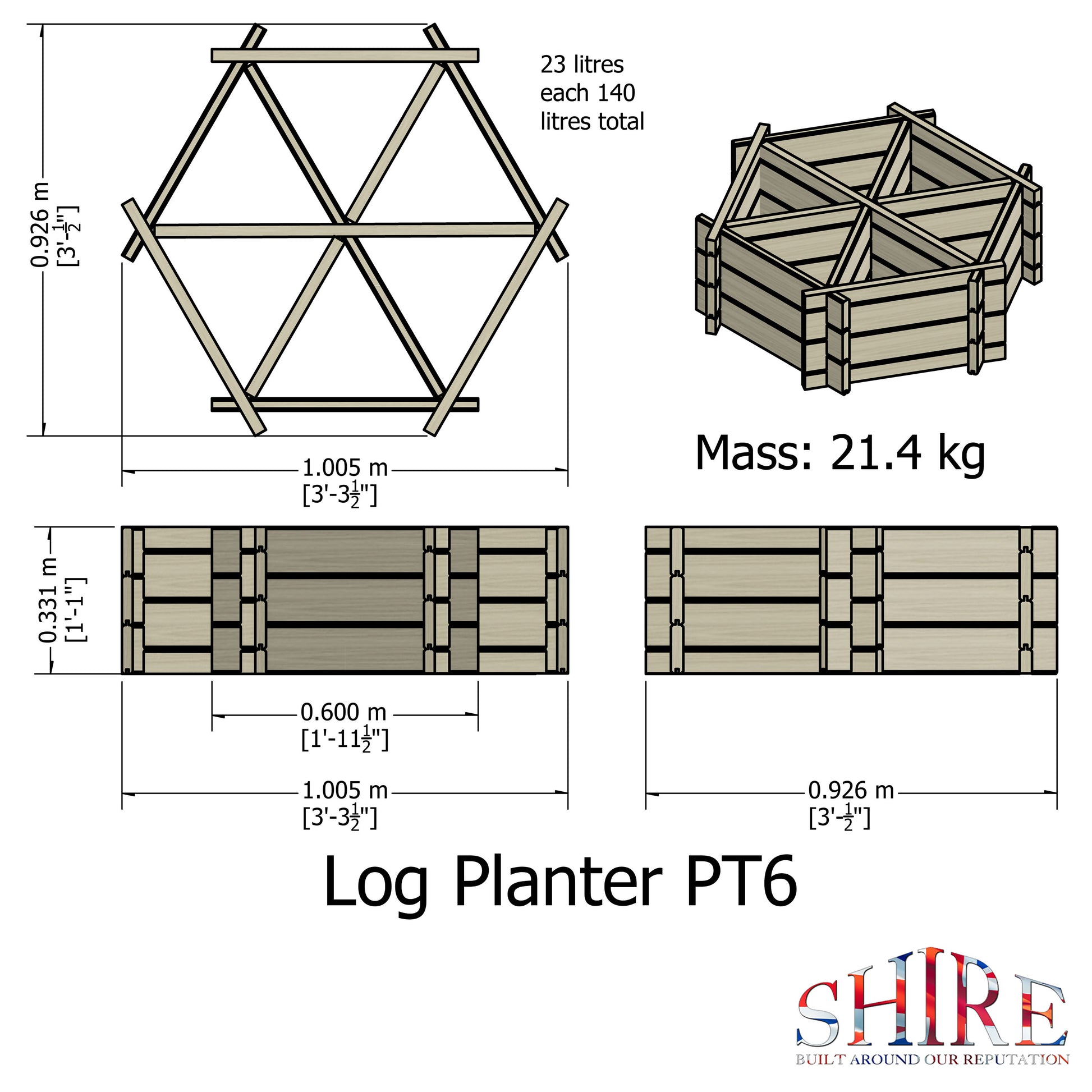 Shire Hexagonal Planter (6) HEX60505L28-1AA