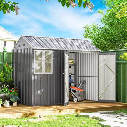 Outsunny 8 x 6ft Metal Garden Shed with Window, Air Vents & Double Doors, Grey