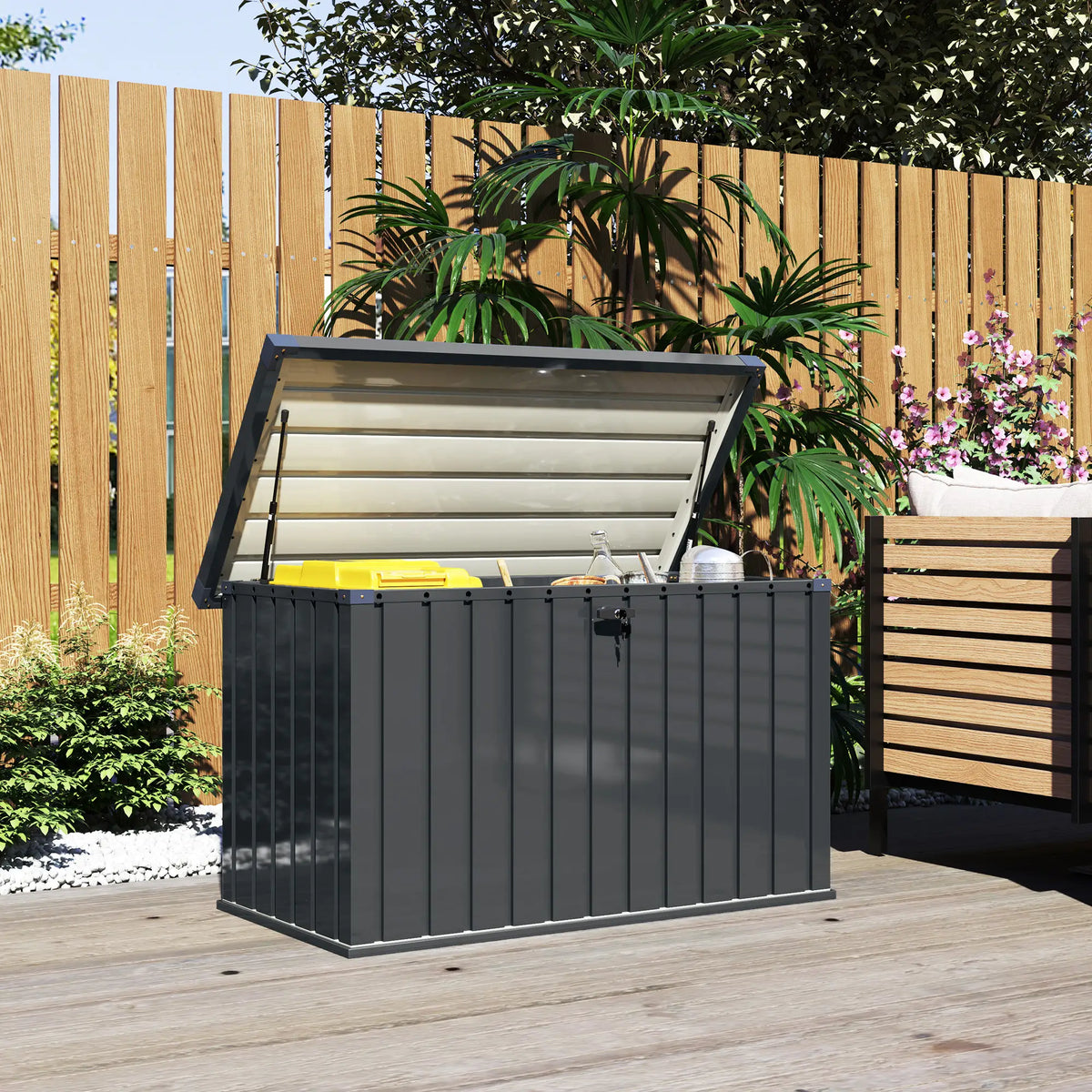 Outsunny 400L Galvanised Steel Garden Storage Box – Lockable Outdoor Storage