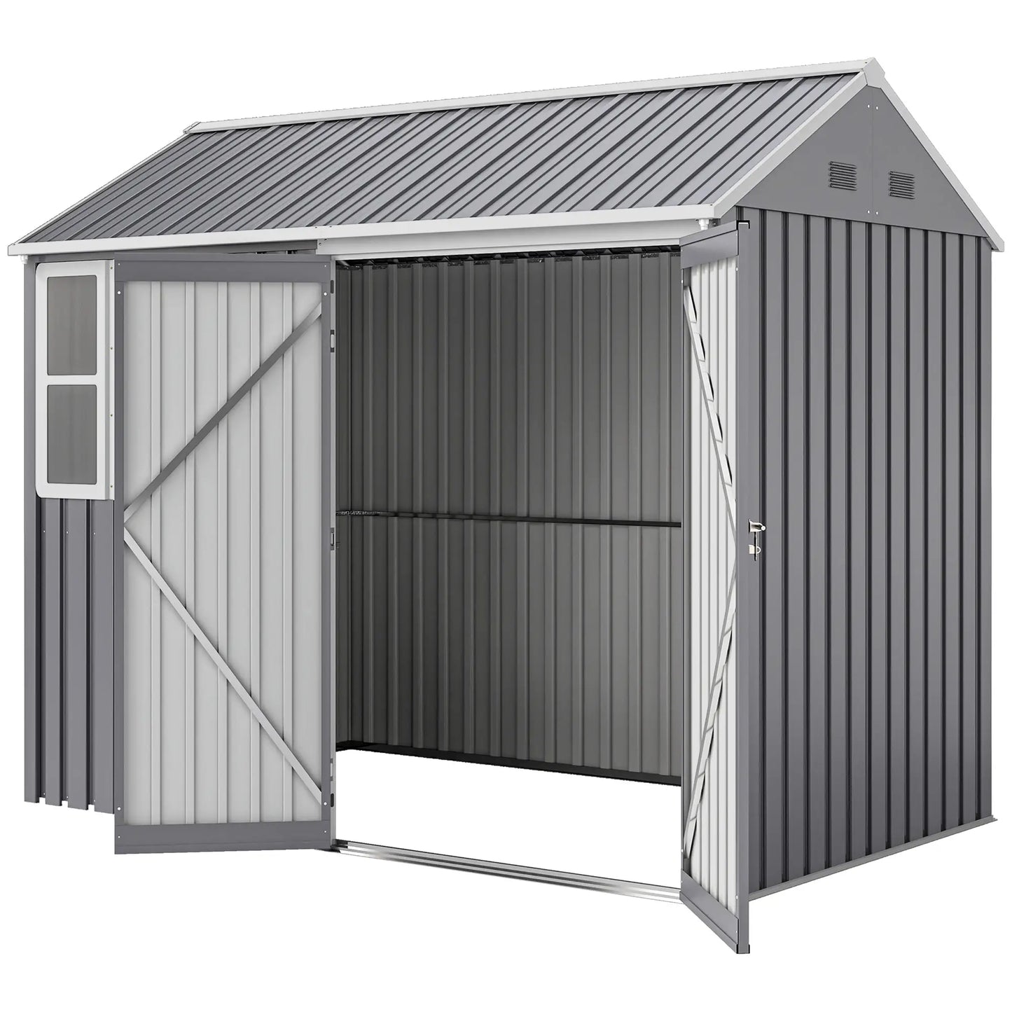 Outsunny 8 x 6ft Metal Garden Shed with Window, Air Vents & Double Doors, Grey