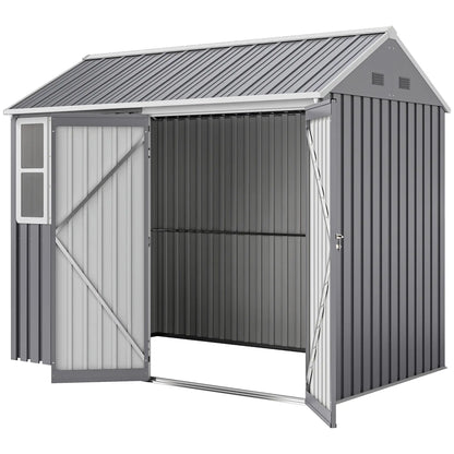 Outsunny 8 x 6ft Metal Garden Shed with Window, Air Vents & Double Doors, Grey