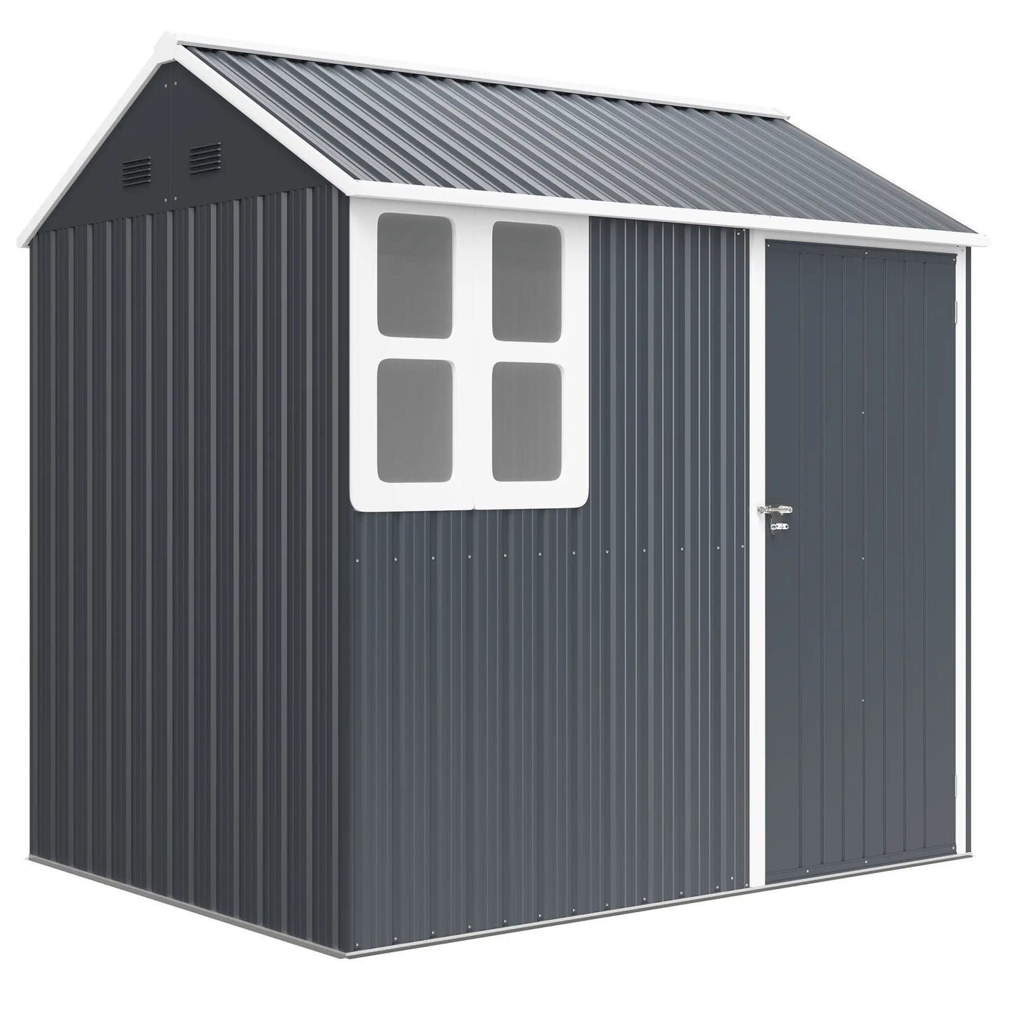 Outsunny 7 x 6ft Galvanised Garden Shed with Latch and Galvanised Steel Frame - Dark Grey