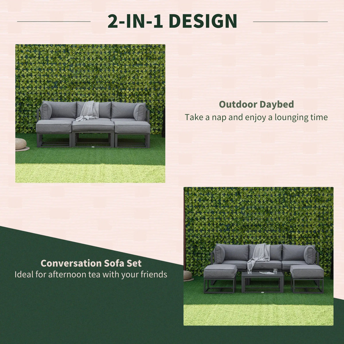 Outsunny 6 Piece Outdoor Garden Sofa Set with Coffee Table – Grey