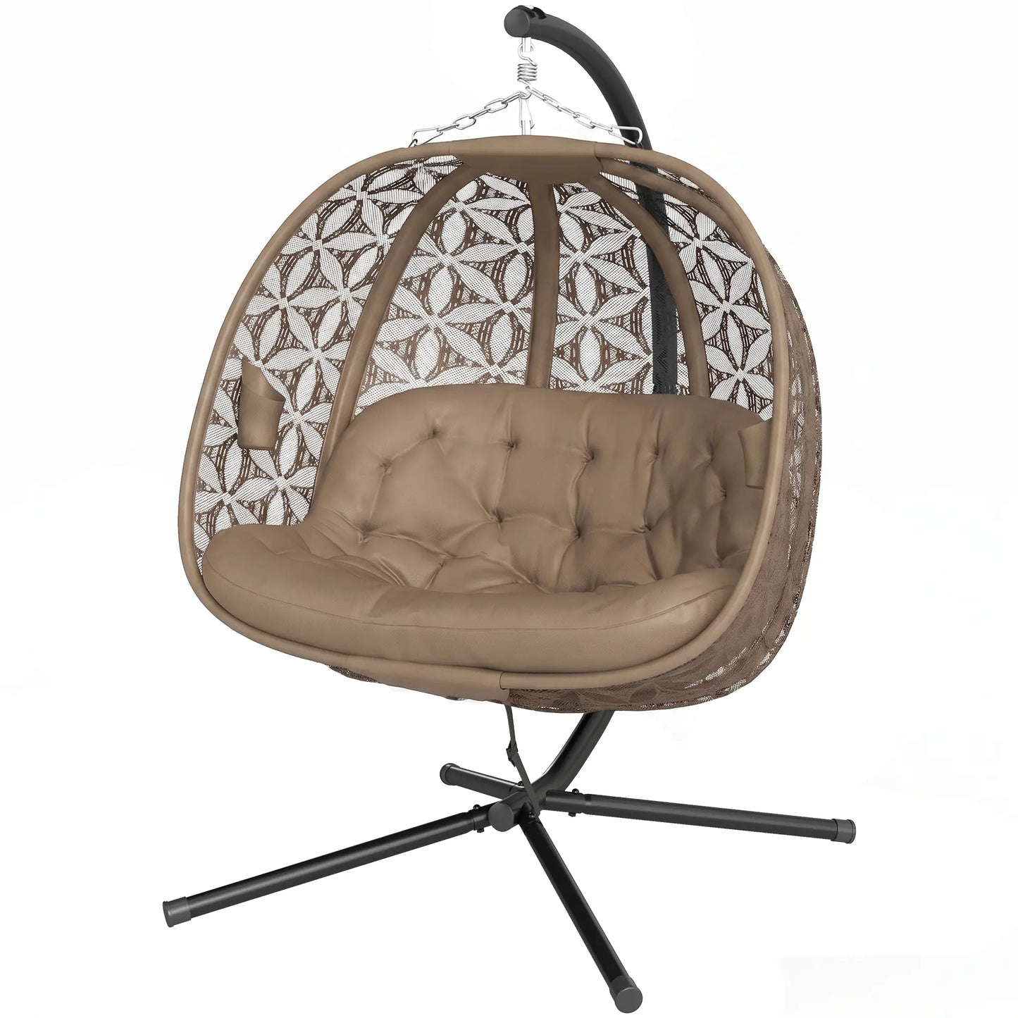 Outsunny Outdoor Double Hanging Chair with Cushion and Cup Holders, Sand Brown