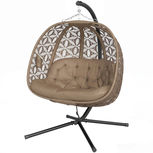 Outsunny Outdoor Double Hanging Chair with Cushion and Cup Holders, Sand Brown