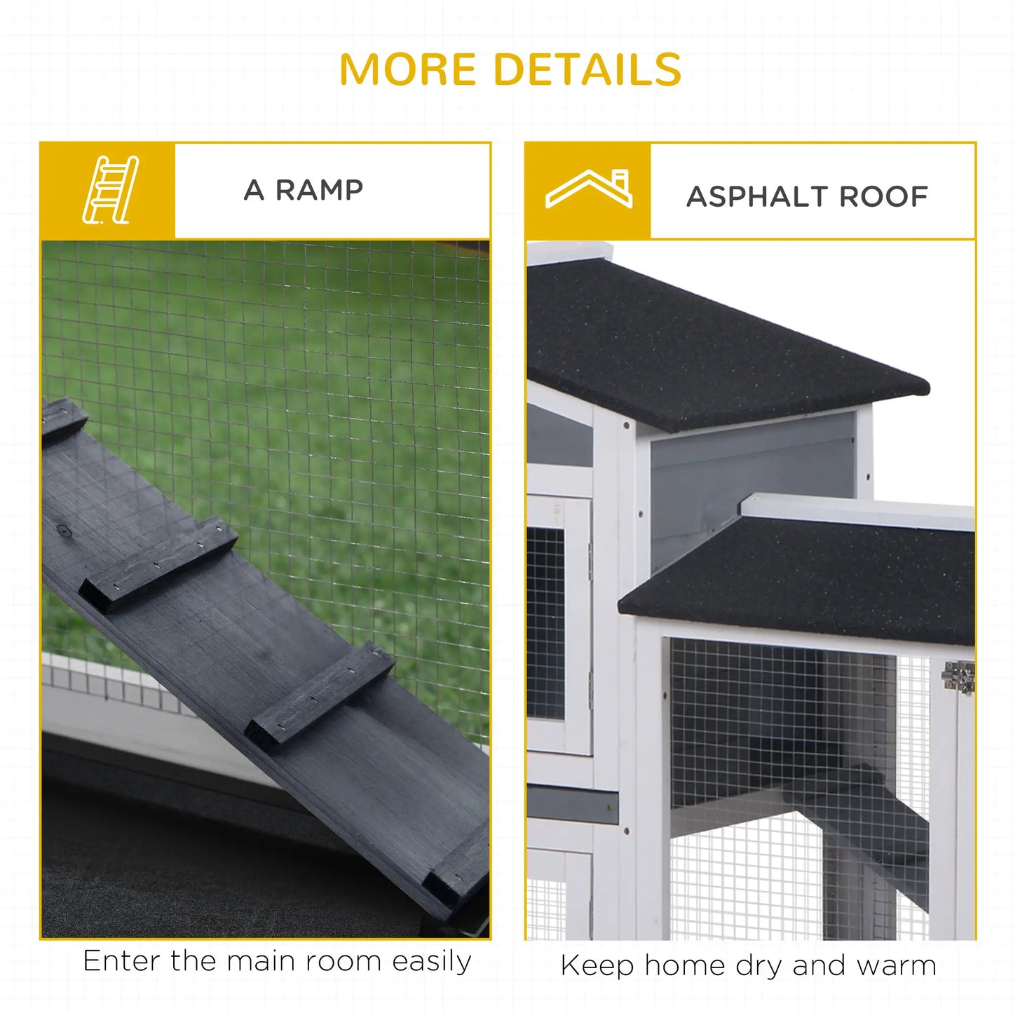 PawHut Wooden Two-Tier Rabbit Hutch with Ramp & Removable Trays – Grey