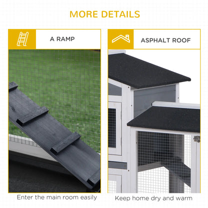 PawHut Wooden Two-Tier Rabbit Hutch with Ramp & Removable Trays – Grey