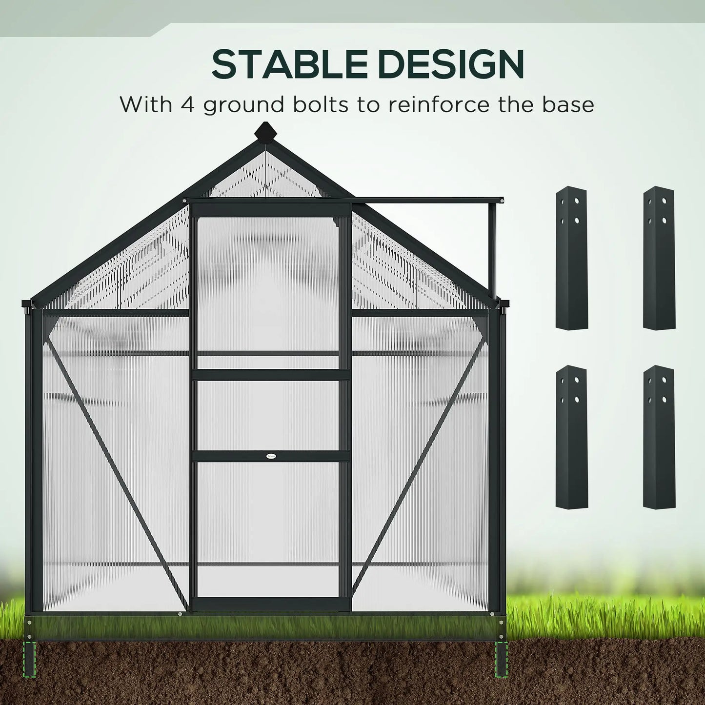 Outsunny 6 x 10 ft Polycarbonate Walk-In Greenhouse - Grey