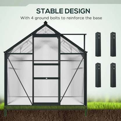Outsunny 6 x 10 ft Polycarbonate Walk-In Greenhouse - Grey
