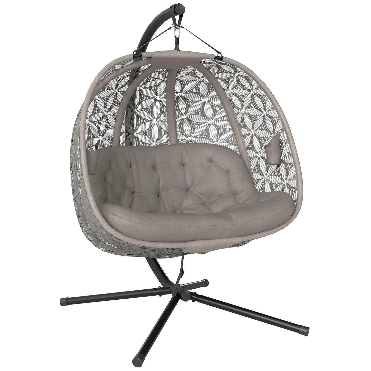 Outsunny Outdoor Double Hanging Chair with Cushion and Cup Holders, Sand Brown