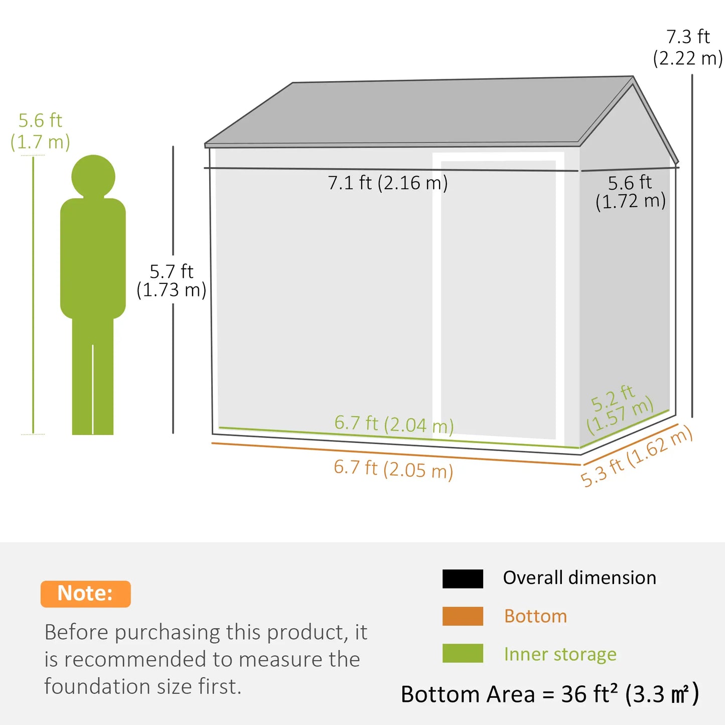 Outsunny 7 x 6ft Galvanised Garden Shed with Latch and Galvanised Steel Frame - Dark Grey