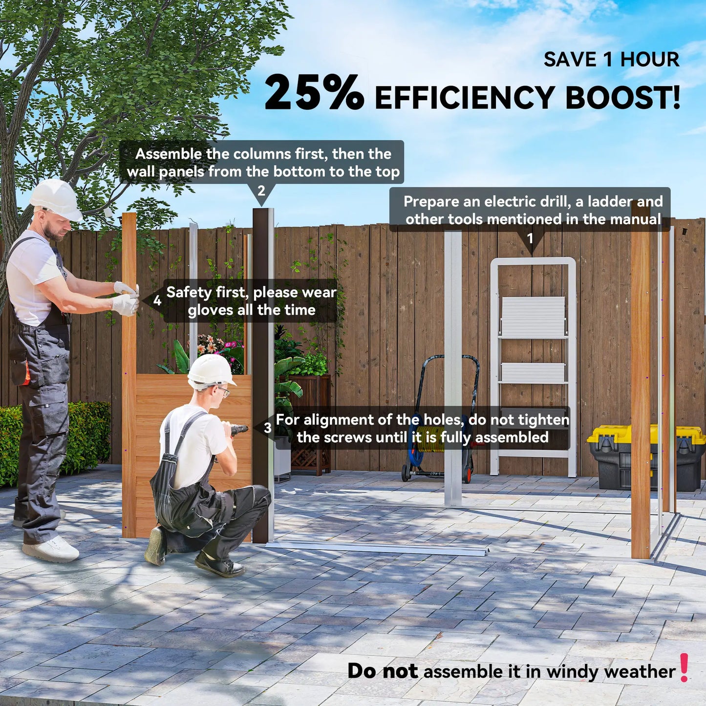 Outsunny 9 x 6ft Metal Garden Shed Brown Wood Effect with Sliding Doors & Vents, Brown Wood Effect