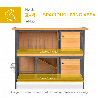 PawHut Outdoor Rabbit Hutch with Openable Roof, Feeding Troughs & No-Leak Tray – Light Yellow