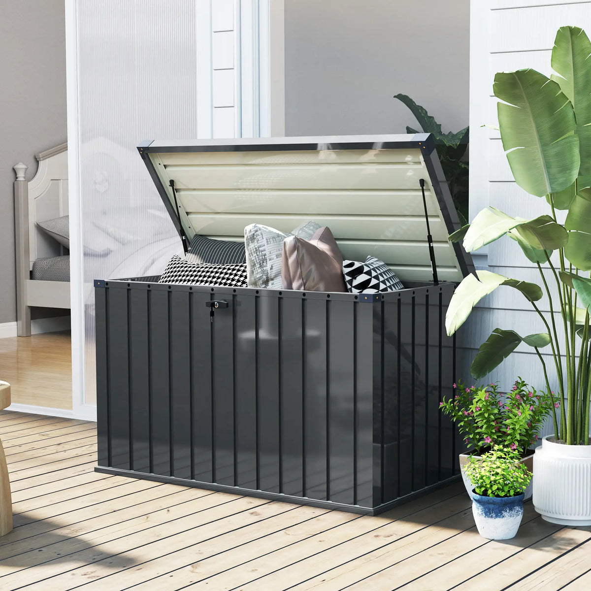 Outsunny 400L Galvanised Steel Garden Storage Box – Lockable Outdoor Storage