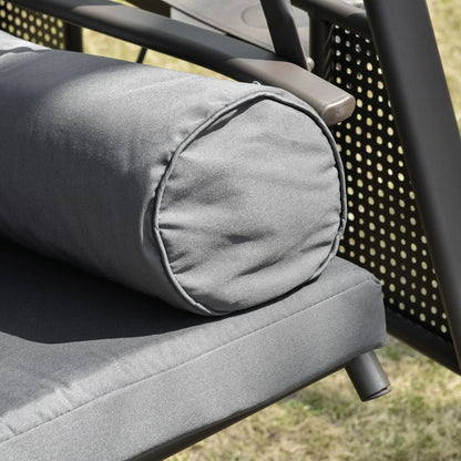 Outsunny 3 Seater Garden Swing Chair Outdoor Hammock Bench w/ Adjustable Canopy, Cushions and Cup Trays, Brown Steel Frame, Dark Grey Fabric