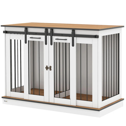 PawHut Dog Crate Furniture for Large Dogs & Small Dogs with Divider – White & Golden Oak