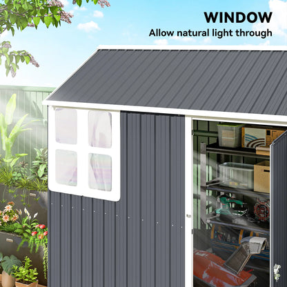 Outsunny 7 x 6ft Galvanised Garden Shed with Latch and Galvanised Steel Frame - Dark Grey