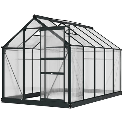 Outsunny 6 x 10 ft Polycarbonate Walk-In Greenhouse - Grey