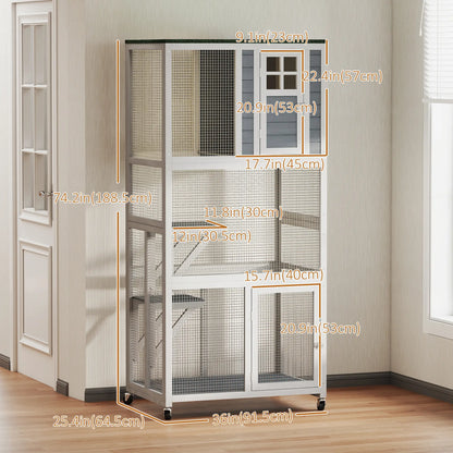 PawHut Wooden Catio Cat Outdoor Enclosure with Waterproof Roof - White