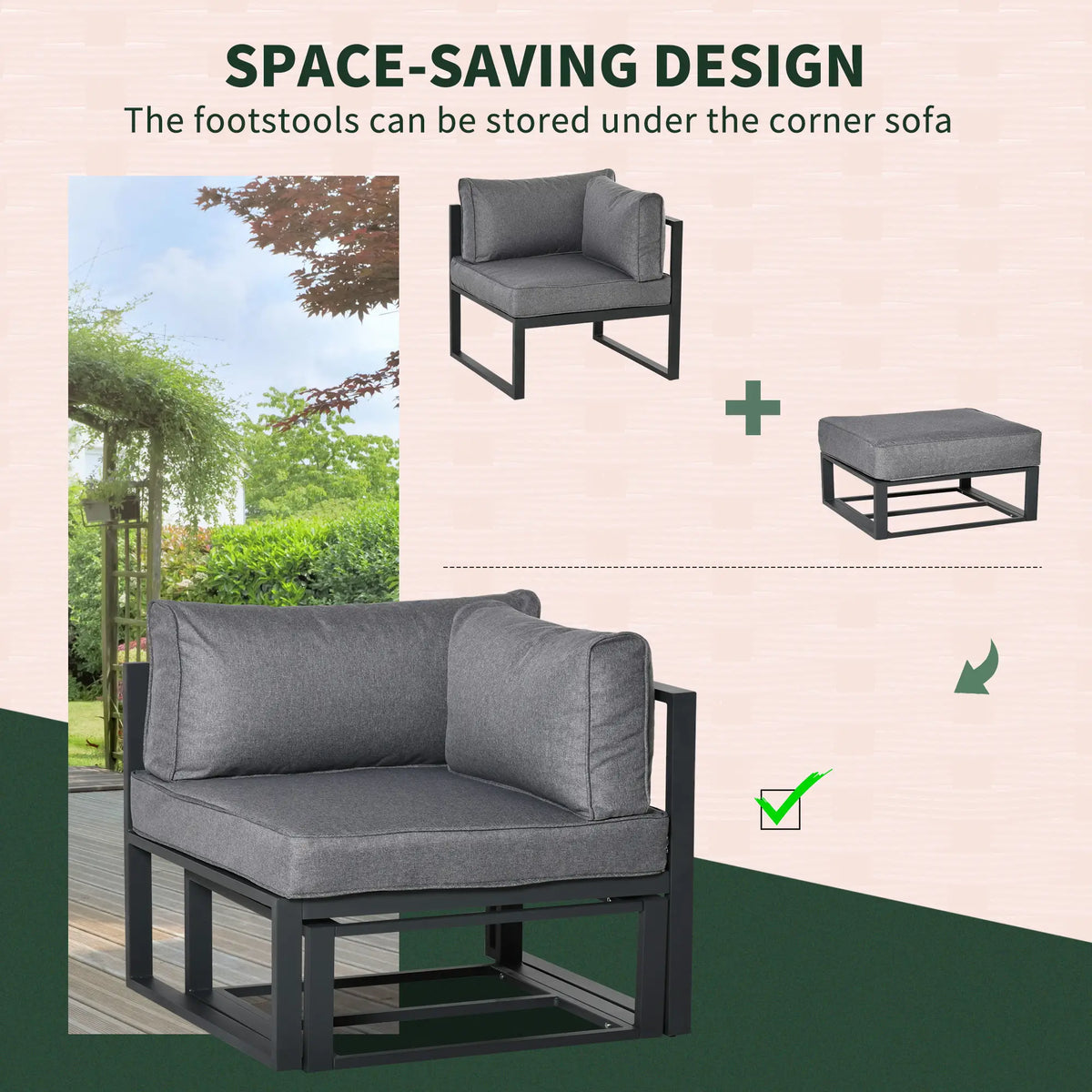 Outsunny 6 Piece Outdoor Garden Sofa Set with Coffee Table – Grey