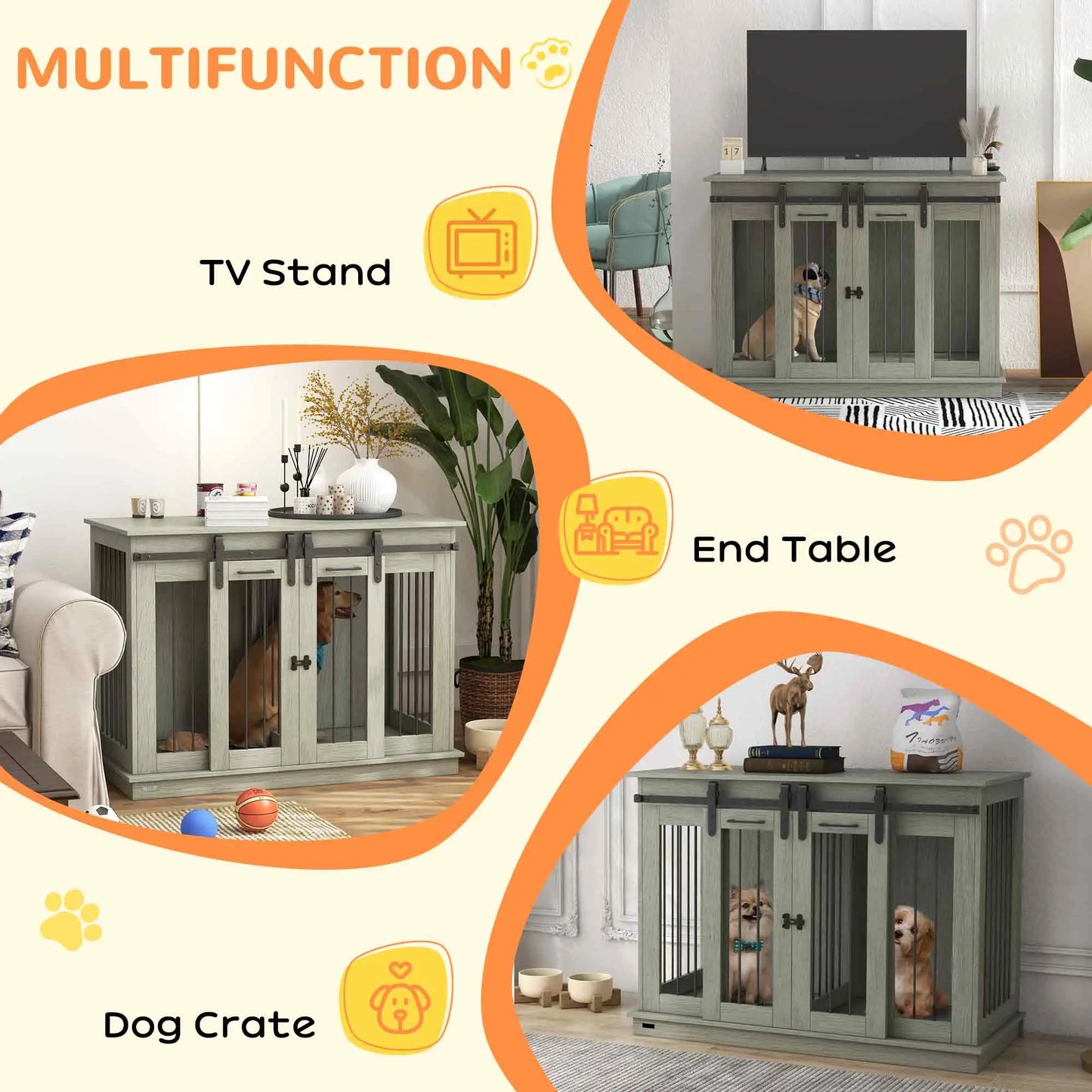 PawHut Dog Crate Furniture for Large Dogs & Small Dogs with Divider – Grey