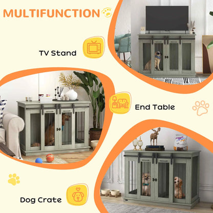 PawHut Dog Crate Furniture for Large Dogs & Small Dogs with Divider – Grey