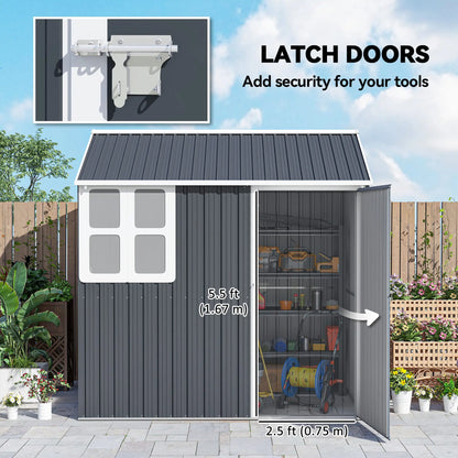 Outsunny 7 x 6ft Galvanised Garden Shed with Latch and Galvanised Steel Frame - Dark Grey