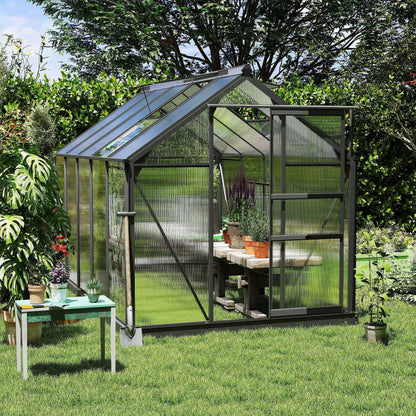 Outsunny 6 x 10 ft Polycarbonate Walk-In Greenhouse - Grey