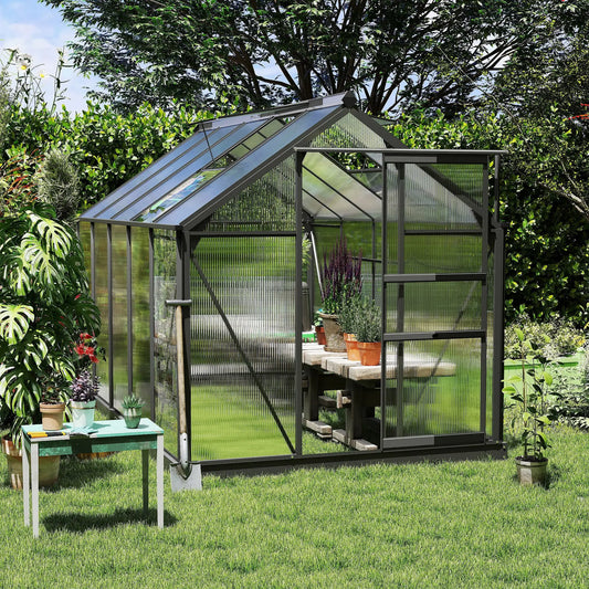 Outsunny 6 x 10 ft Polycarbonate Walk-In Greenhouse - Grey