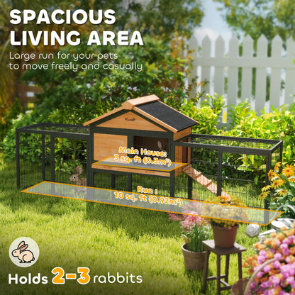 PawHut Outdoor Wooden Rabbit Hutch with Steel Run, Ramp &amp; Removable Tray