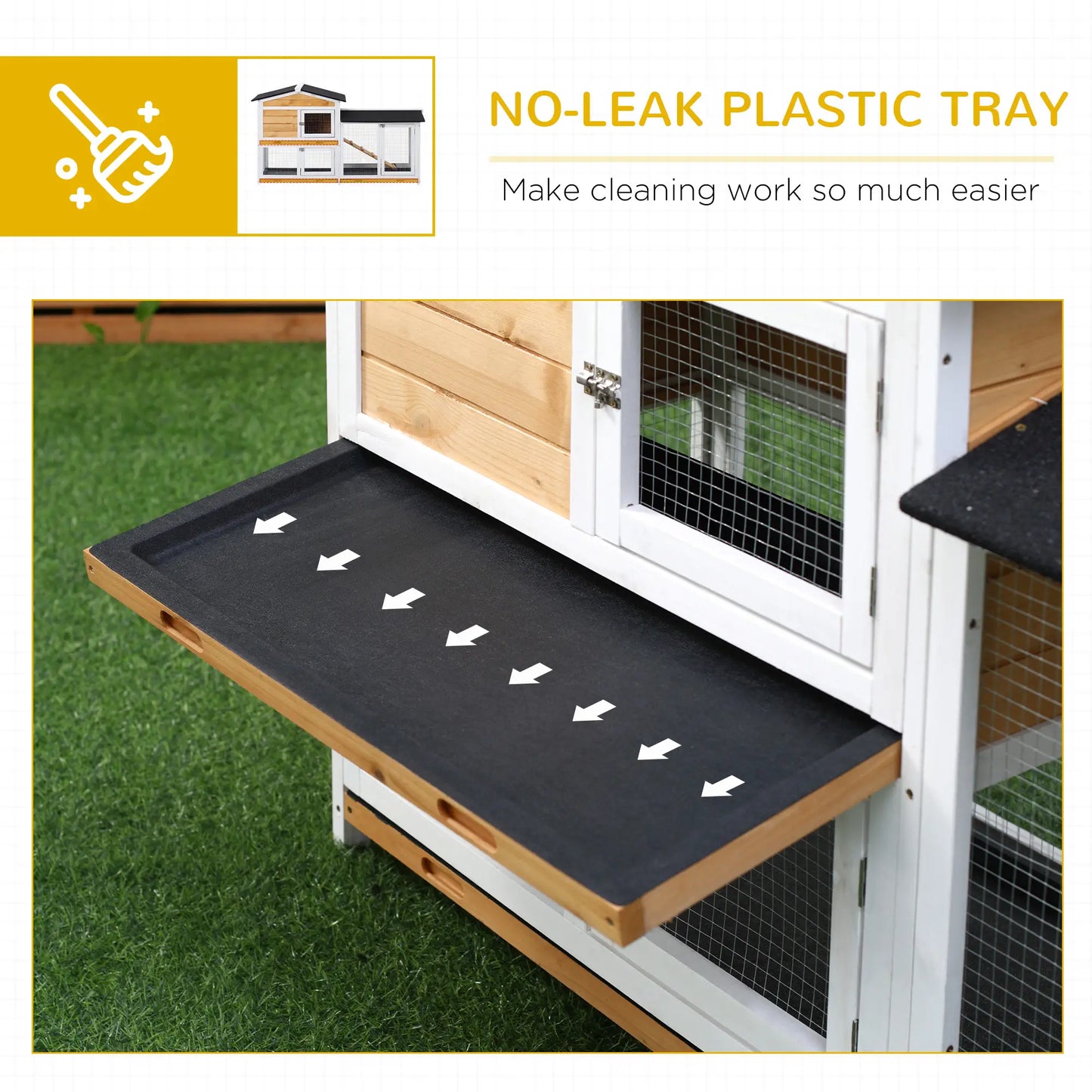 PawHut Two-Tier Wooden Rabbit Hutch with Run & Removable Trays – Yellow