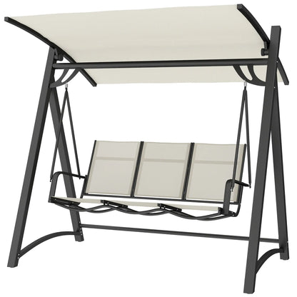 Outsunny 3 Seater Swing Chair, Garden Swing Bench with Adjustable Tilting Canopy, Breathable Mesh Seat 360 kg Capacity, White