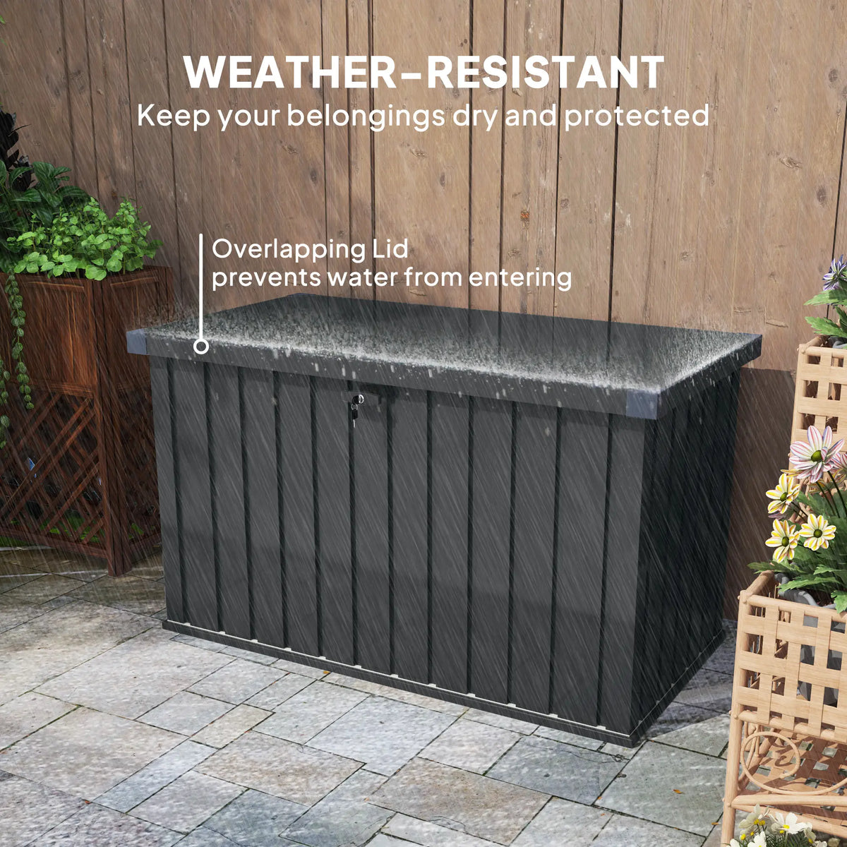 Outsunny 400L Galvanised Steel Garden Storage Box – Lockable Outdoor Storage