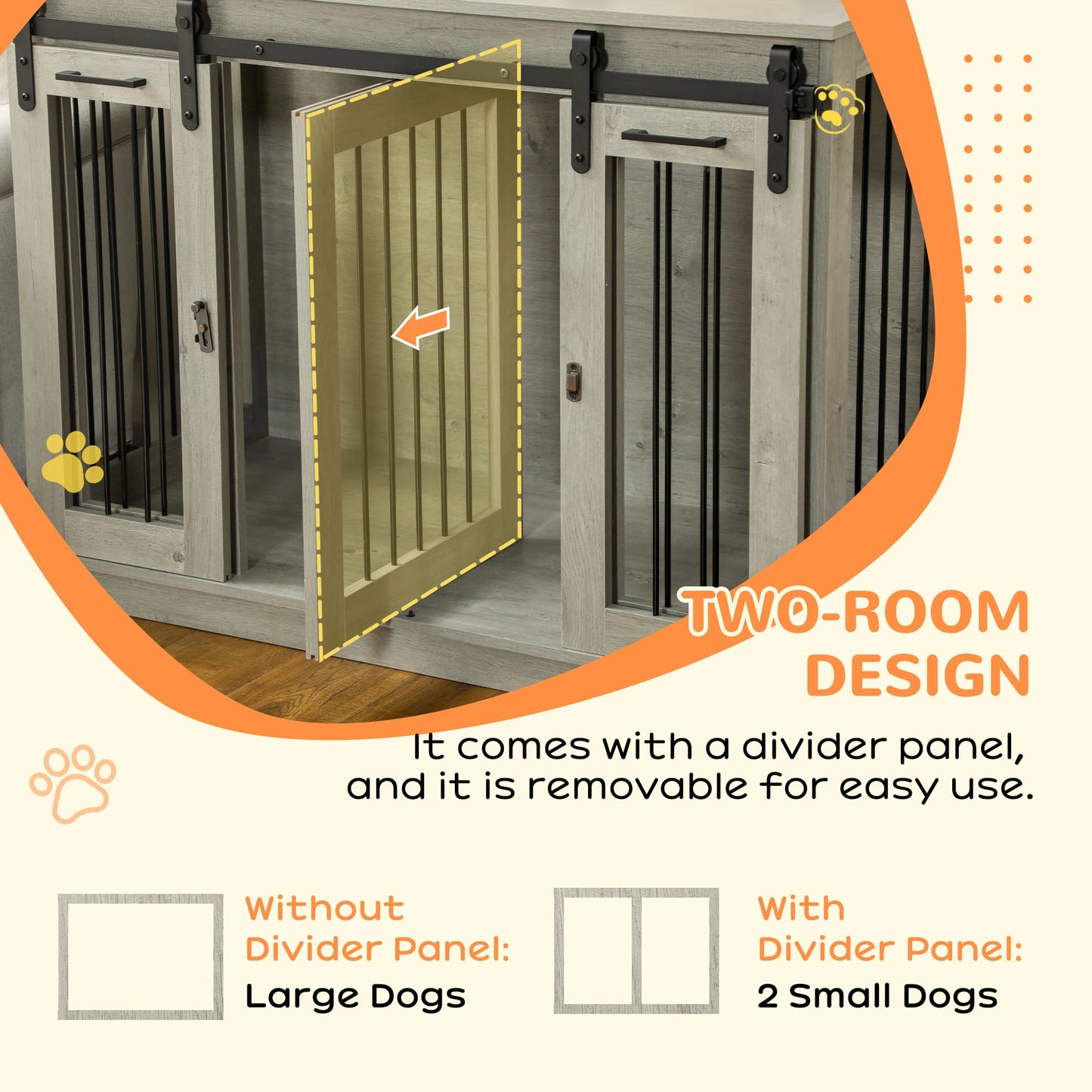 PawHut Dog Crate Furniture for Large Dogs & Small Dogs with Divider – Grey